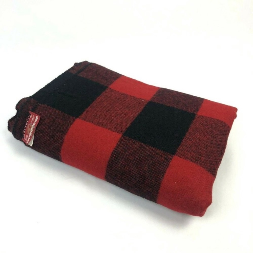 Nwt VTG Marlboro Country Store Red/Black Plaid Buffalo Check Wool Blanket Throw